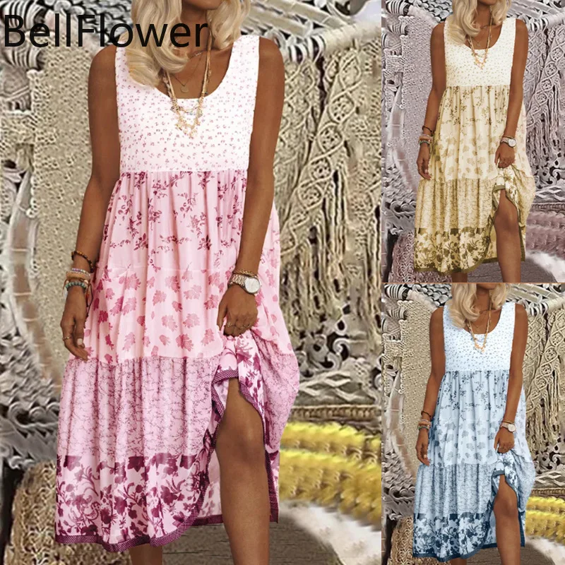 

Swing Dress for Women Bohemian Loose Tank O-Neck Sleeveless Gothic Vintage Summer Boho Dress Women Clothing Dropshipping 2021