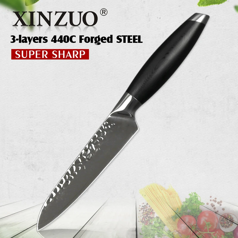XINZUO 5 ''дюймовый универсальный нож 3 слоя 440C кухонный нож из нержавеющей стали G10 Ручка Samura Fruite ножи для очистки овощей