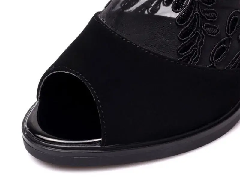 

Women Fish Mouth High Heel Sandals Female Lace Mesh Zip Gentlewoman Shoes 2020 Summer Lady Square Heel Pumps Sandals Big Size 43