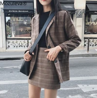 mozuleva 2021 retro plaid blazer set single breasted jacket pencil skirt 2 pieces skirt suit female office ladies blazer suit