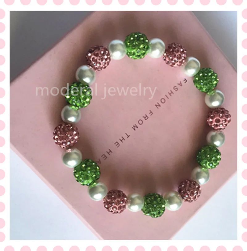 Новый высокий женский альфа-розовый и зеленый браслет с белым стеклянным