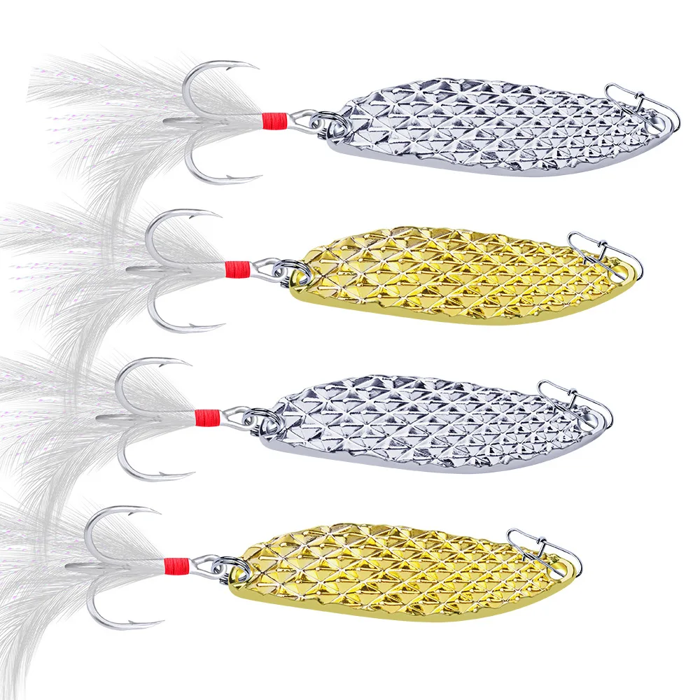 

10Pcs/lot 5-28g Spoon Spinner Metal Leech Fishing Lure Hard Baits Sequins Noise With Feather Treble Hook Fishing Tackle Peche