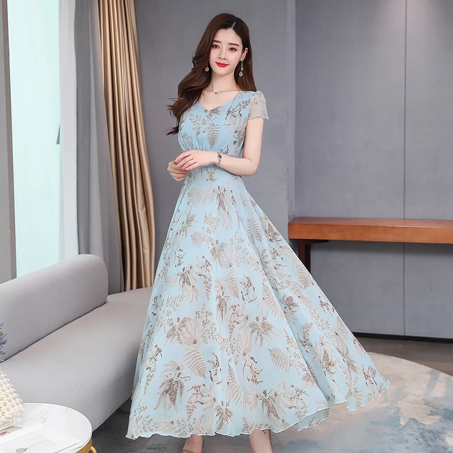 2020 Vintage Print Chiffon Mesh Maxi Dress Spring Summer 4XL Plus Size Runway Midi Dresses Elegant Women Bodycon Party Vestidos | Женская