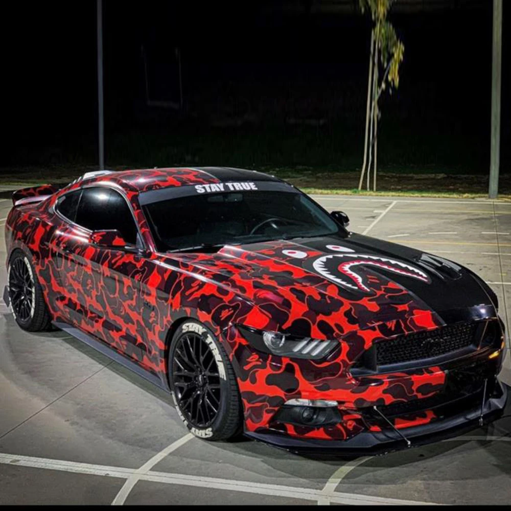 

1.52*30m Black and Red Camouflage Bomb Full Car Body Sticker Vinyl Wrap