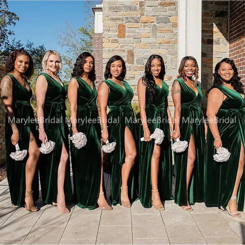 Сексуальное темно-зеленое платье подружки невесты с V-образным вырезом
