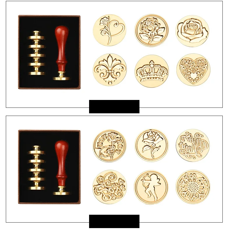 

6 шт. винтажный деревянный штамп, Античная Металлическая печать, восковая печать, деревянная ручка, Свадебное приглашение, украшено для почт...