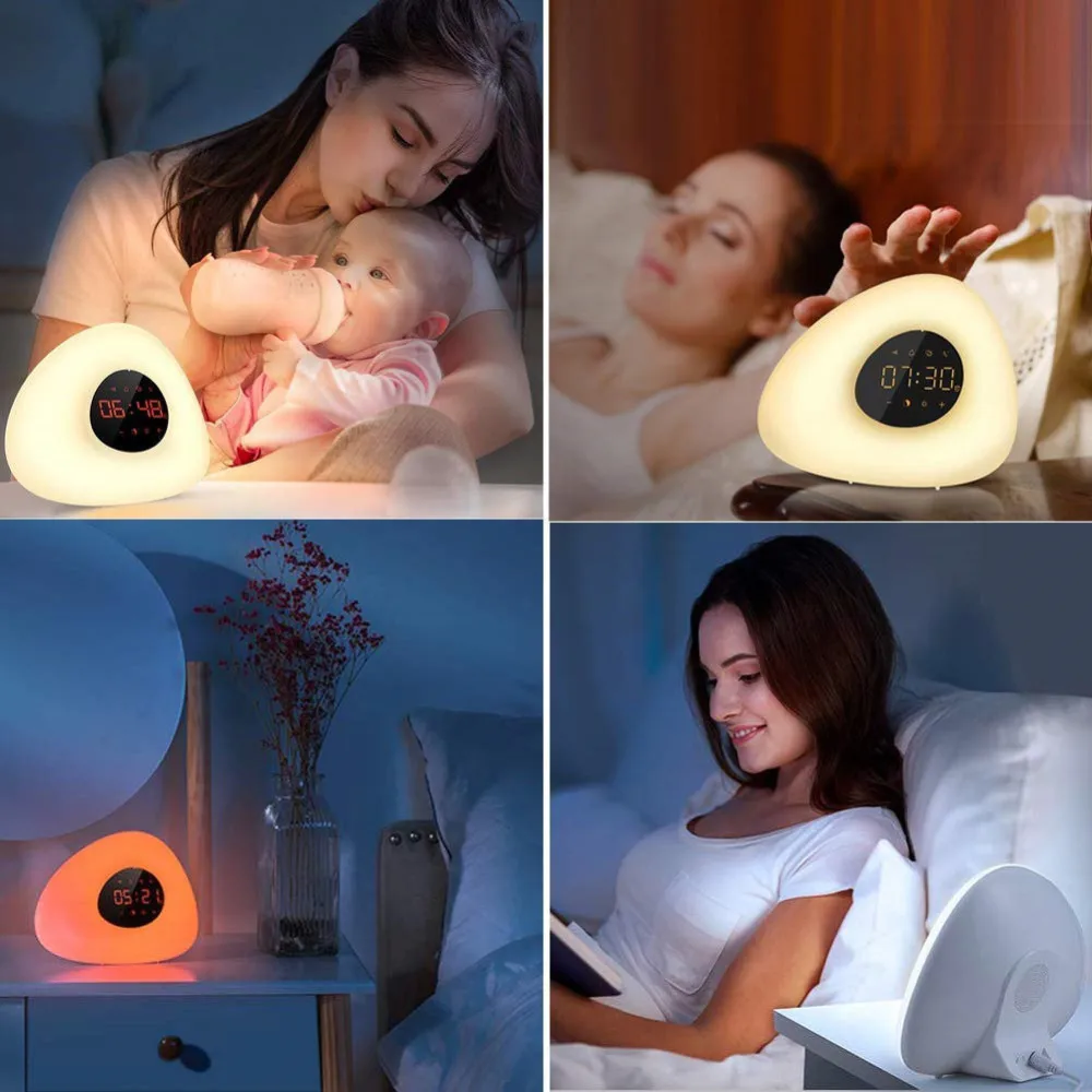 

Wake Up Light Sunrise Simulation LED Alarm Clock Dimmable Warm White Light Color Changing RGB Night Light Touch Control Bedroom