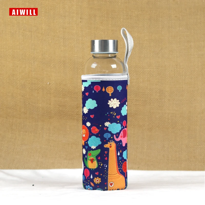 New Deep Blue AIWILL короткая открытая здоровая бутылка для воды стеклянная 500 мл с веревкой летние спортивные стеклянные бутылки для воды для женщин девочек студенческий подарок - Цвет: New Deep Blue