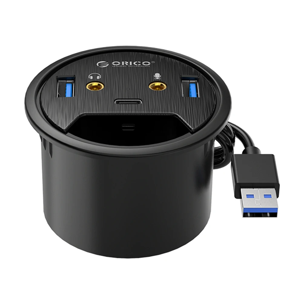 

ORICO Desktop Grommet USB 3.0 HUB Type-A Type-C Audio Port Dongle Splitter Multi-Function Power Table Mounting Adapter