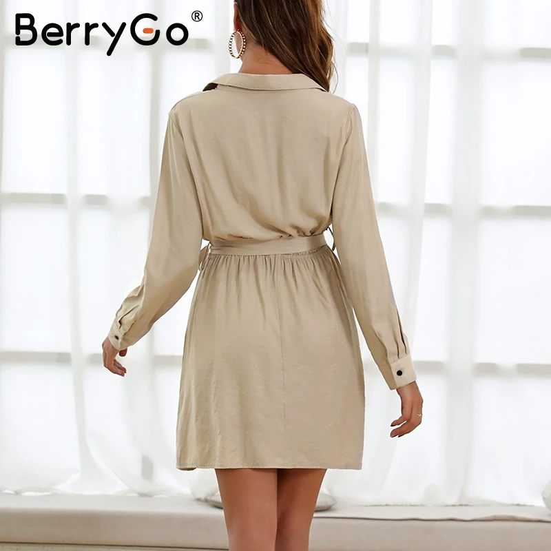BerryGo элегантный высокий женский поясной ремень платье с длинным рукавом tactic