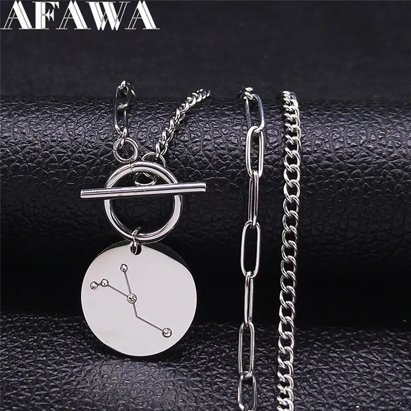 

Hip Hop Crystal Stainless Steel Cancer Necklaces 12 Constellation Silver Color Choker Necklaces Jewelry pendentif femme N9528S05