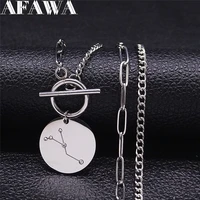 hip hop crystal stainless steel cancer necklaces 12 constellation silver color choker necklaces jewelry pendentif femme n9528s05