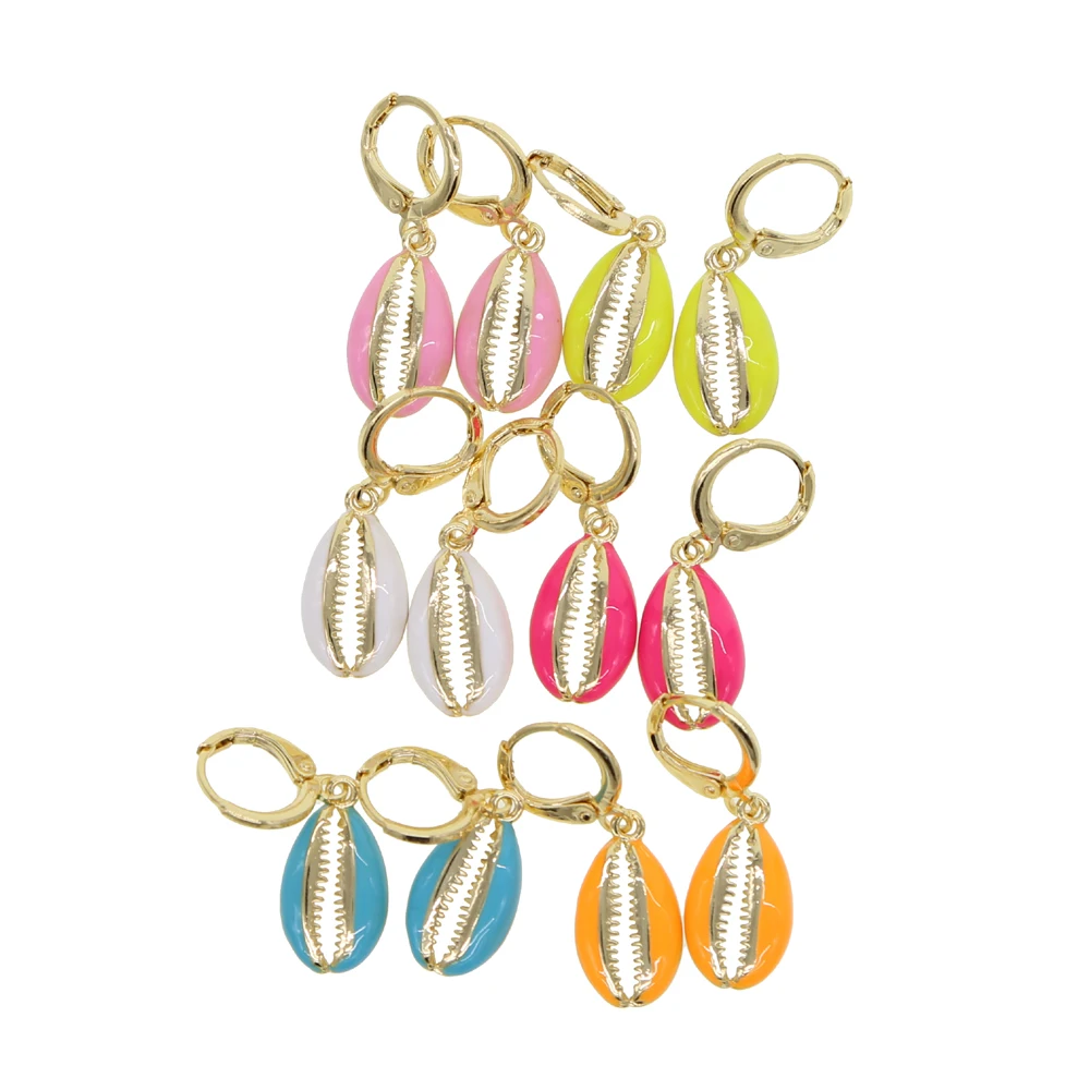 Разноцветные эмалированные серьги подвески в форме ракушки для женщин женские