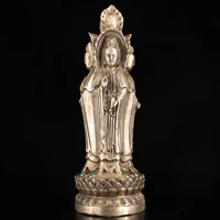 6chinese folk collection old bronze gilt silver mosaic gem all sides guanyin bodhisattva standing buddha ornaments town house