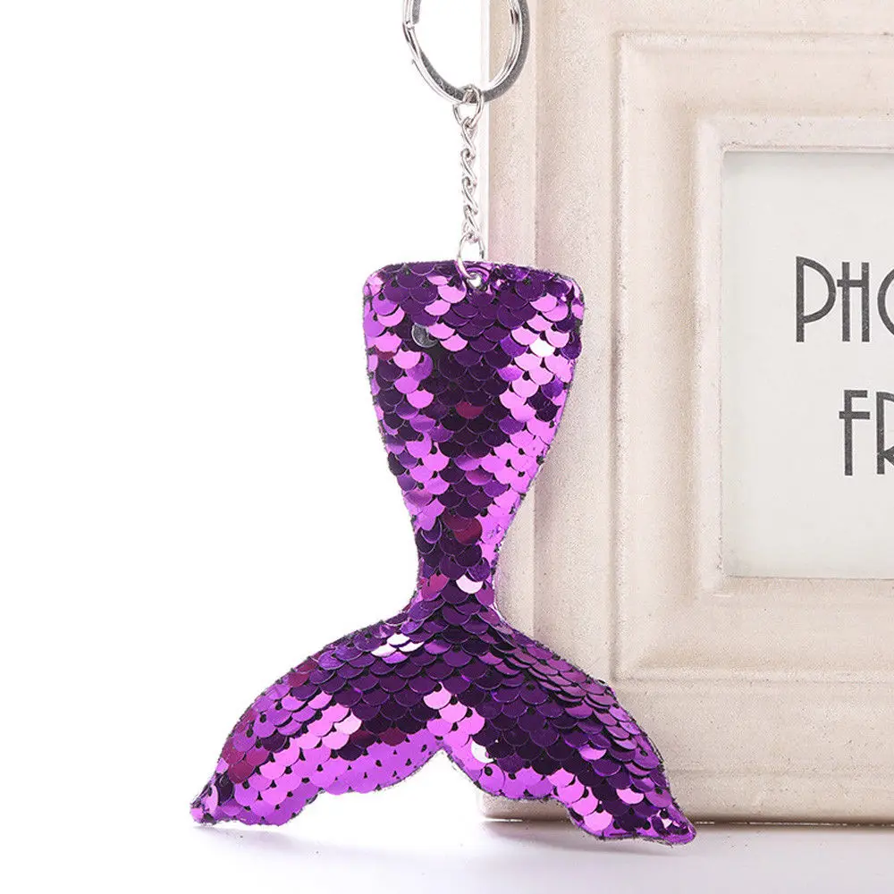 Purple Tail Блестящее блестящее кольцо для ключей с русалочкой и единорогом, подвесная Елочная игрушка с сердечком, мягкий брелок для ключей, сумка для автомобиля, подвесной брелок - Цвет: Purple Tail