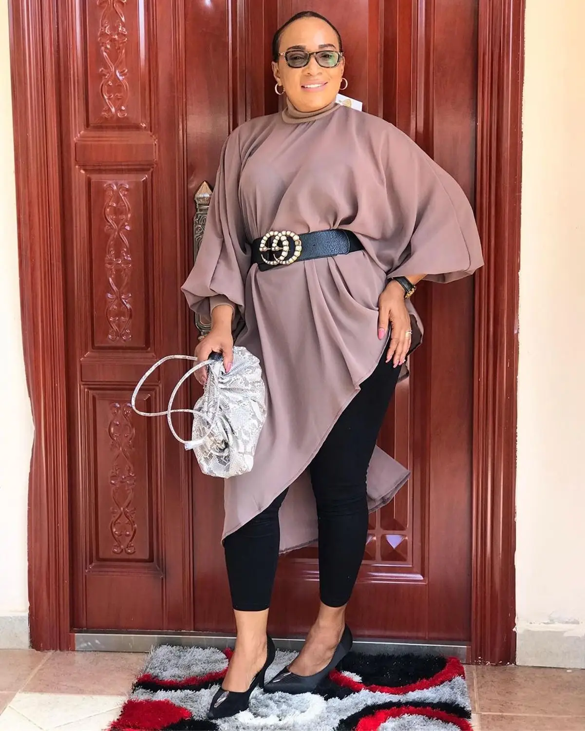 

Autumn Women Plus Size Fashion Loose Chiffon Irregular Dress Elegant Long Sleeve Half High Collar Dress