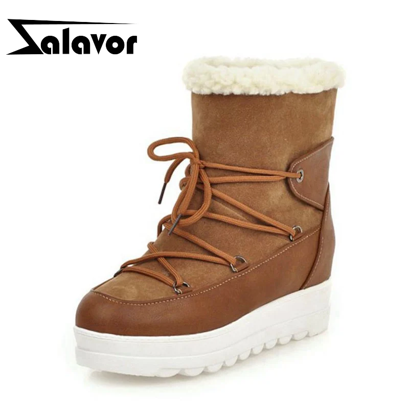 ZALAVOR/Зимние ботильоны на платформе теплая пушистая обувь шнуровке женская из