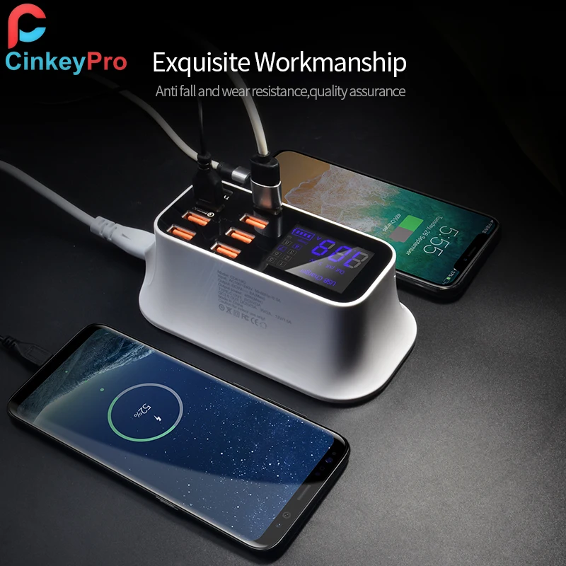 CinkeyPro LED дисплей 7 портов USB зарядное устройство с Type C для Samsung iPhone iPad планшет