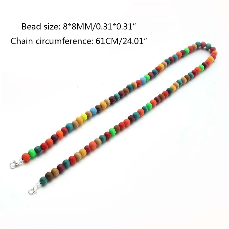 

Women Face Mask Holder Lanyard Multicolored Wooden Beads Chain Eyeglass Anti-Lost String Strap Double Clip Necklace
