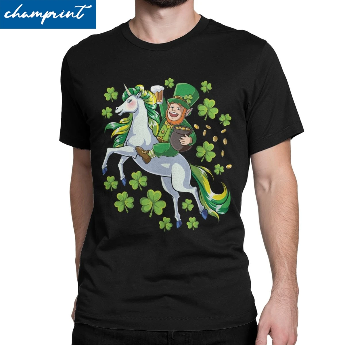 

Leprechaun Riding Unicorn T-Shirt Men T Shirts Irish Shamrock St Patrick's Day Gifts Vintage Tee Shirt