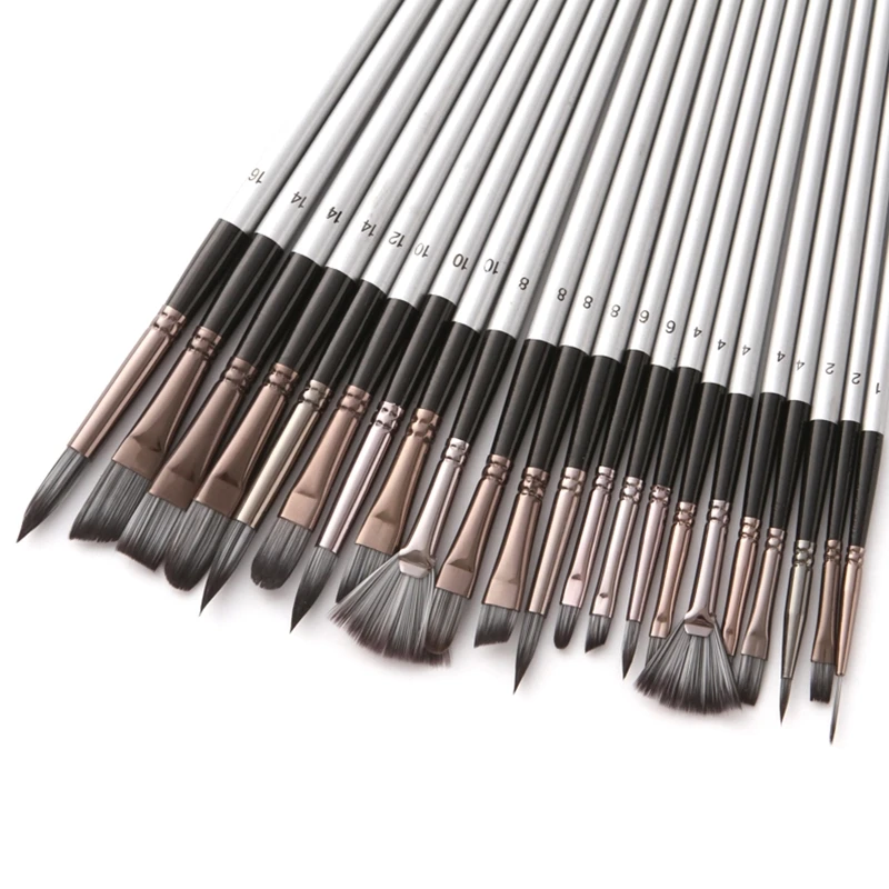 

24pcs/set Nylon Hair Wooden Handle Watercolor Paint Brushes Pen Scrubbing Scraper DIY Oil Acrylic Painting