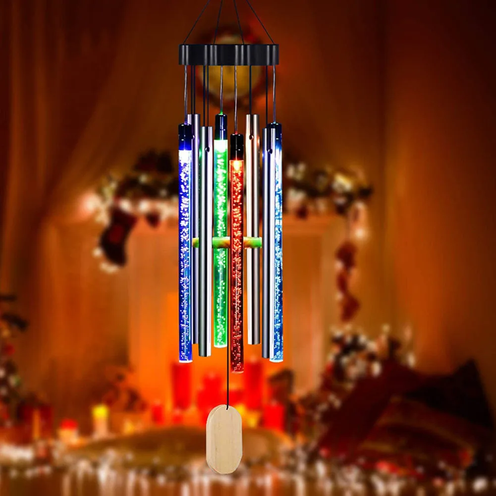 

Outdoor Wall Hanging Wind Chime Decor Waterproof Wind Chime Solar Power Lamp Colorful Bubble Column Windbell Lights
