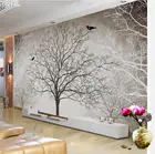 Bacal Ретро абстрактные белые елки с изображением птиц на ветках, большие фотообои на заказ 3D фото обои диван ТВ фон Декор настенная бумага