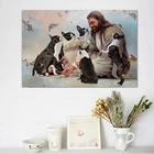 Бог, окруженный Бостон-терьером, ангелы, подарок для любителей собак, Вера, христианский Бог, искусство на стене, Декор для дома