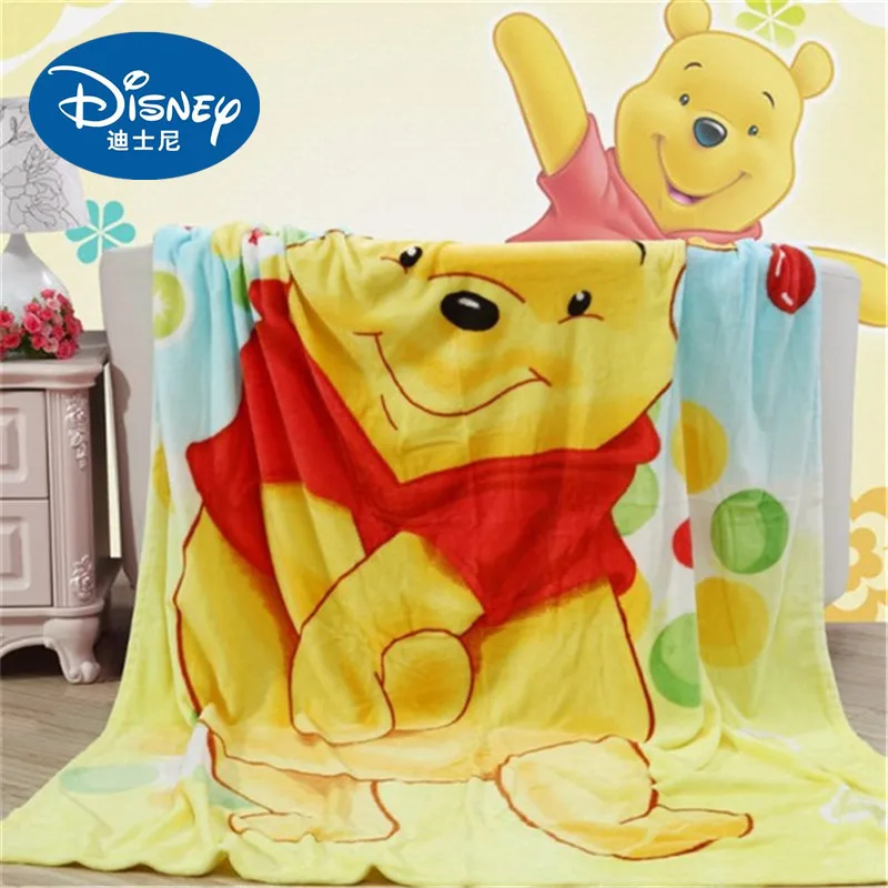 

Disney Cute Winnie the Pooh Blanket Children's Kids Bedroom Decor Polyester Flannel Cartoon Character Printing Yellow blanket