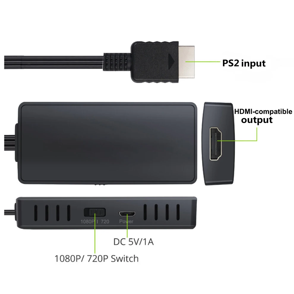 Конвертер PS2 в HDMI-совместимый с кабелем питания адаптер для Playstation 2 кабель