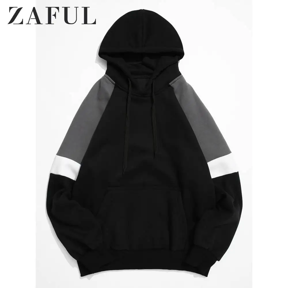 ZAFUL Men Colorblock Splicing Raglan Sleeve Drawstring Hoodie Contrast Color Kangaroo Pocket Hot Sale 2019 | Мужская одежда