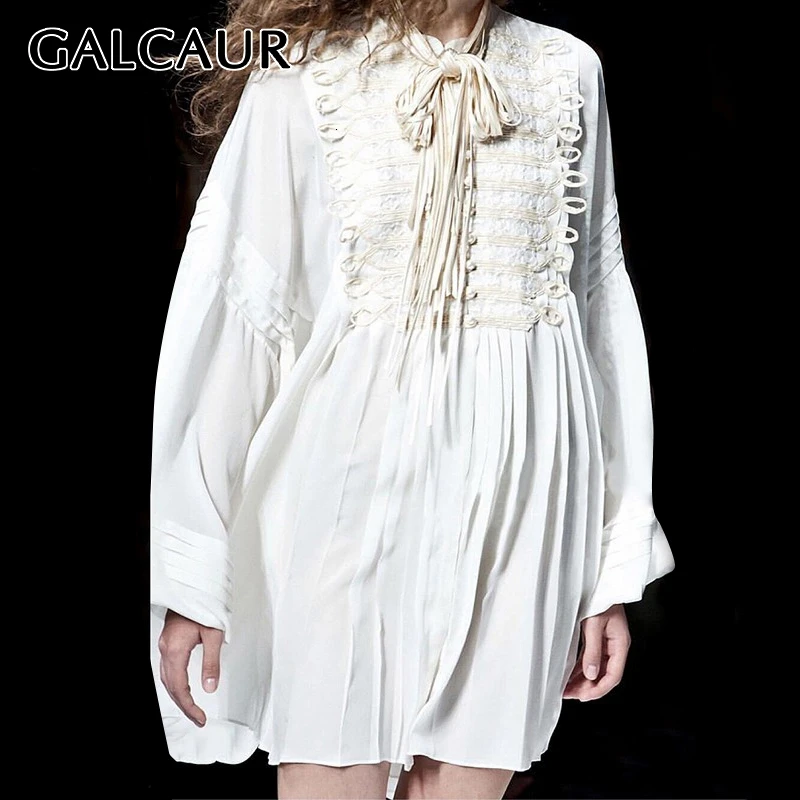 Женское платье с вышивкой GALCAUR белое повседневное мини воротником стойкой и