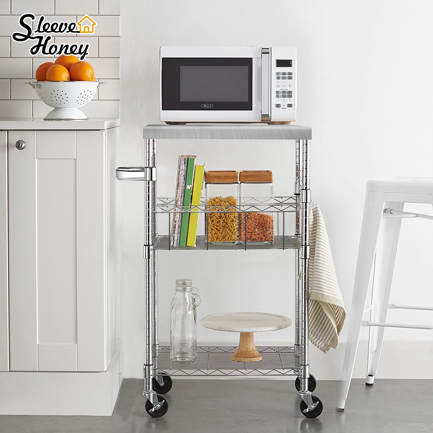 

Kitchen Storage Carts Wheels Trolley BBQ Storage Organiser Stainless Steel Chopping Board Shelves Work Table Cooking Accessories