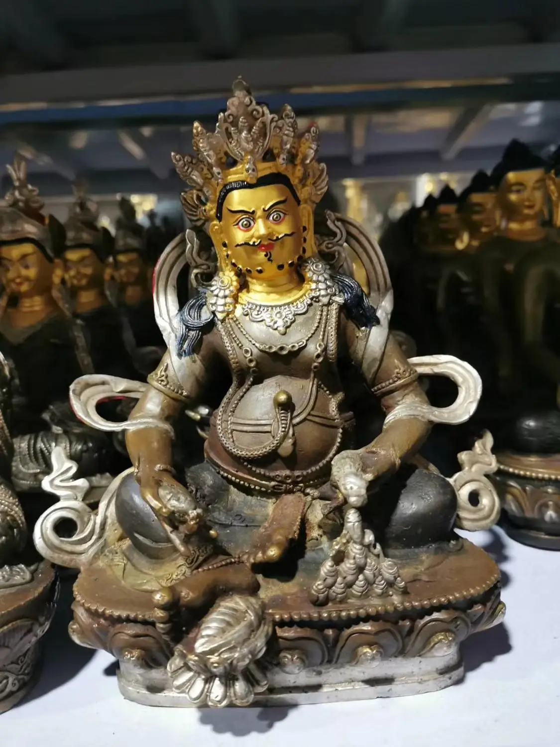 Wholesale Buddhist supplie Tibet temple Buddhism HOME family God of wealth Yellow Jambhala CAI SHEN silvering Buddha statue | Дом и сад
