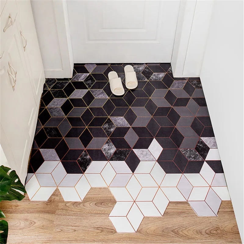 

Hexagon Pattern Door Mats Household Indoor Outdoor Entrance Door Mat Carpet PU Leather Easy Clean Freely Cut Non-slip Mat Carpet