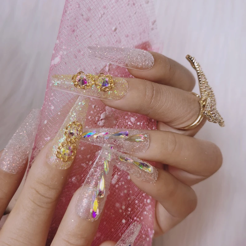 24pcs  The latest design luxury jewelry ballet coffin fake nail crystal diamond Transparent