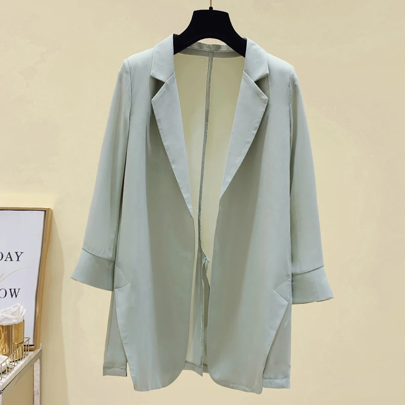 

Elegant Solid Thin Chiffon Blazer For Women Notched Long Sleeve Straight Casual Blazers Female Spring Fashion See Through Style