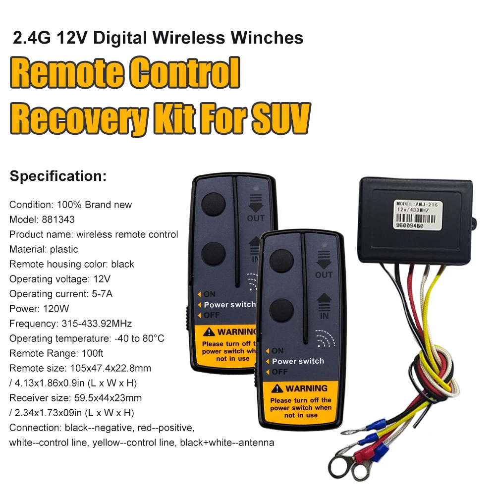 

2.4G 12V 50M Digital Wireless Winches Remote Control Recovery Kit for SUV