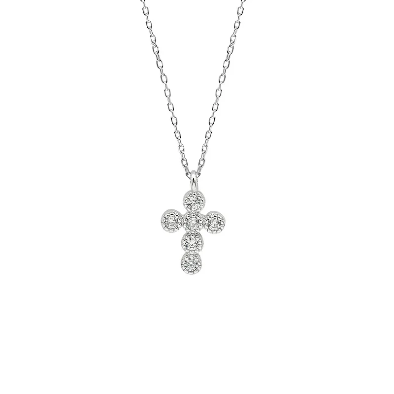 

LKO Trendy White Zircon Crystal Pendant Necklace S925 Sterling Silver Necklaces For Women Cute Bridal Cross Wedding Necklace