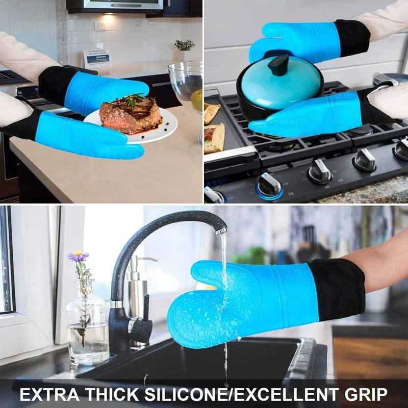 

Silicone Oven Mitts and Pot Holders Set, 2 Hot Pads-Heat Resistant Professional Silicone Oven Mitts for Grilling