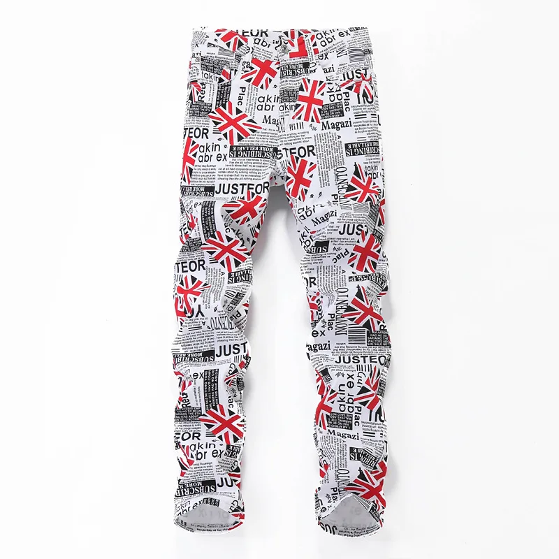

Wimilous The new men jeans letters and American flags printed white jeans men's long pants