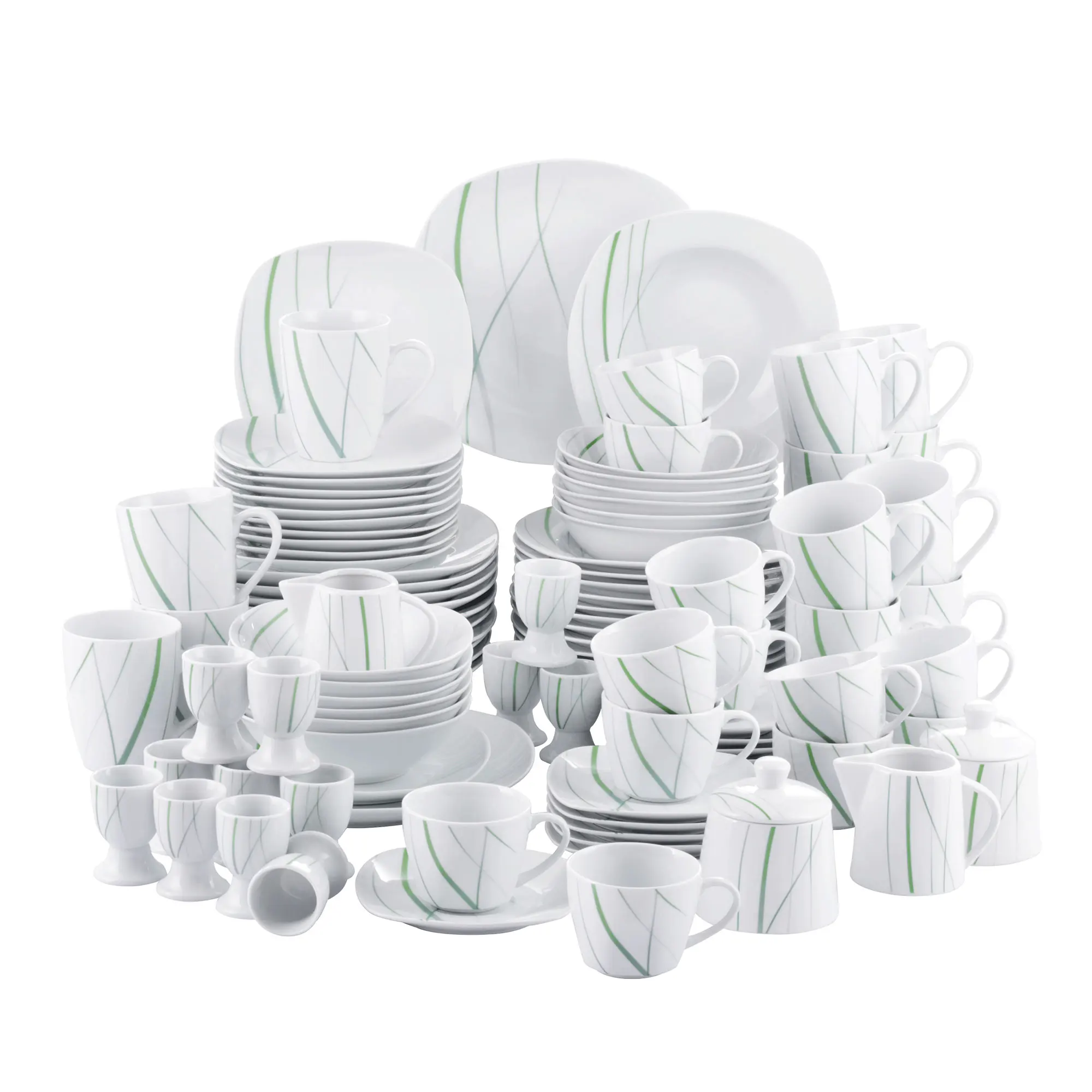 Bestellen VEWEET AVIVA 100-Stück Porzellan Geschirr Mit Ei Tasse, Tasse Und Untertasse, Becher, Dessert & Suppe & Teller, Schüssel Set Milch Krug & Zucker Topf