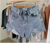 lux angner 2020 summer korean shorts women jeans high waist hole denim shorts cotton small daisy loose large size female short
