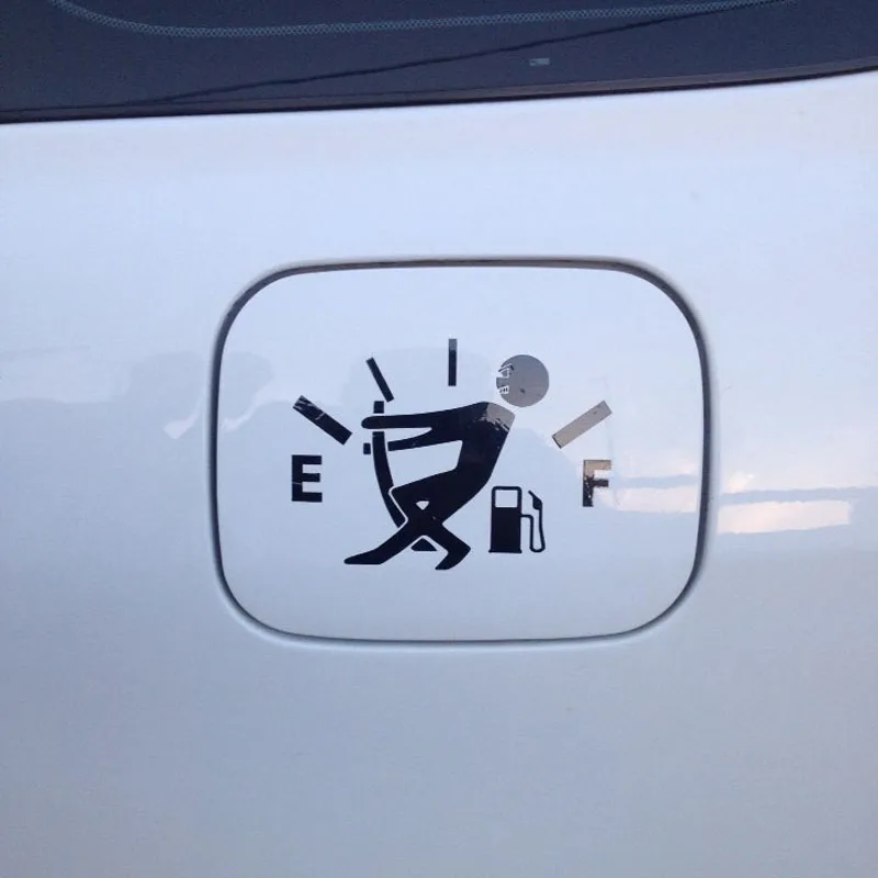 

12.7cm * 9.2cm High Fuel Consumption Sticker Fuel Gauge Empty Sticker Funny PVC Decal Car Sticker Styling Black Silver