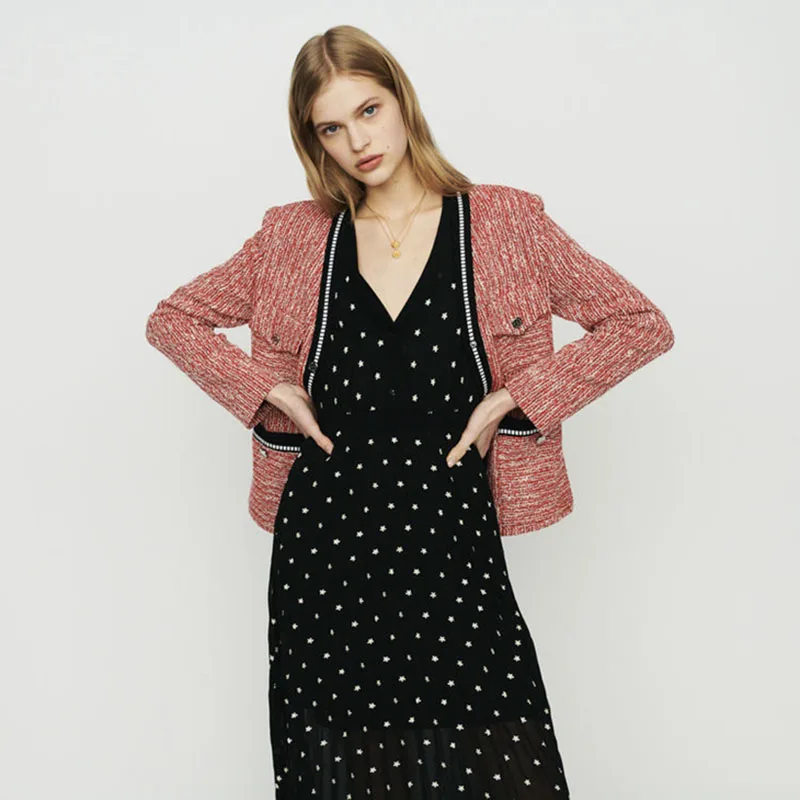 Женское твидовое пальто AOTEMAN элегантное приталенное в клетку с длинным рукавом