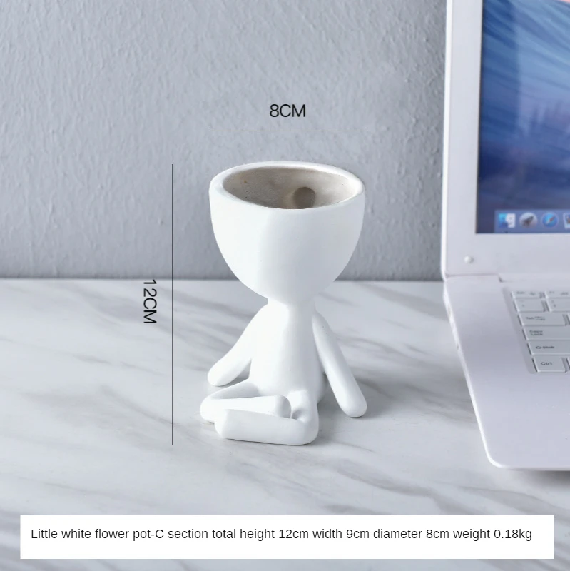 

Nordic Style Art White Flower Pot Vase Creative Abstract Villain Potted Container Living Room Model Room Soft Decoration