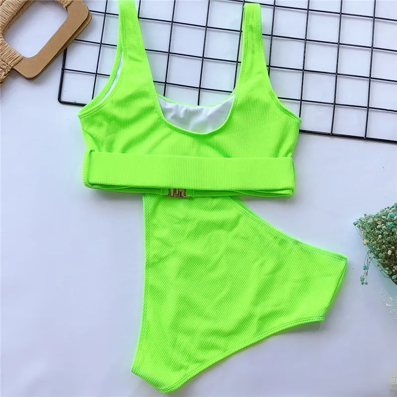

High Waist Bikini Women 2020 New Solid Swimwear Push Up Swimsuit Female Vintage Retro Bikini Set Buckle Bathing Suits Beach Wear