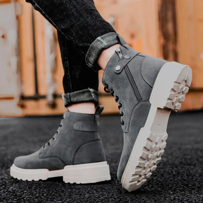 Ботинки мужские с острым носком дышащие деловые кожаные высокие модная холщовая