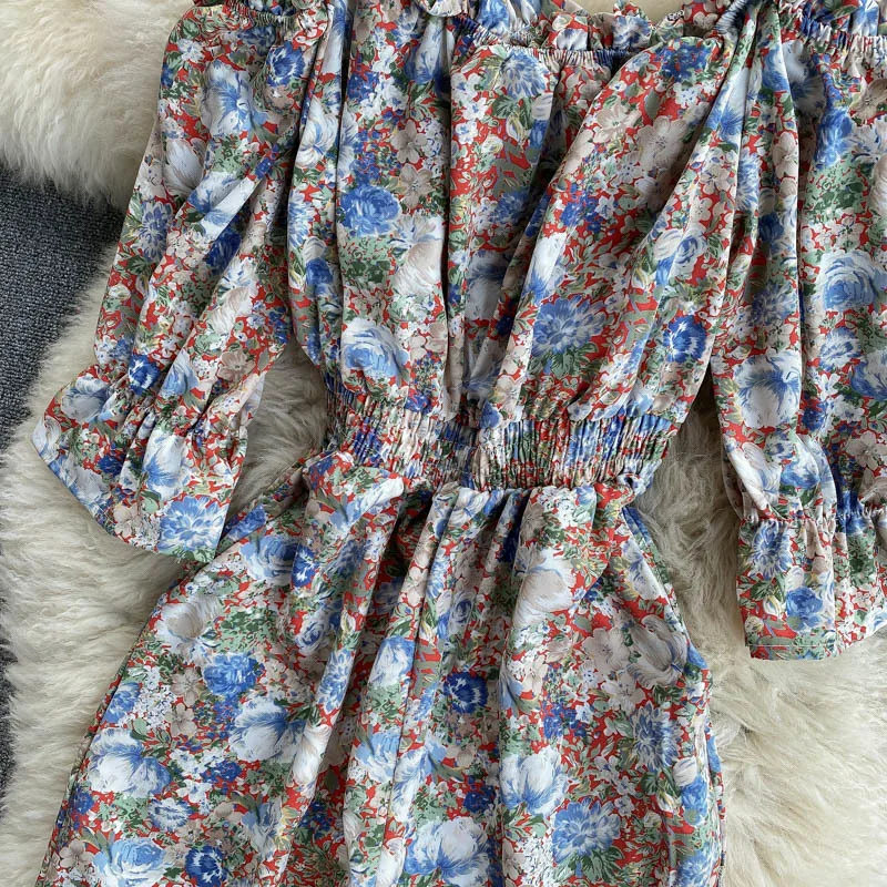 

Women's Jumpsuit 2021 Summer Spaghetti Strap Off Shoulder Short Sleeve Elastic Waist Wide Leg Pants Floral Print Beach Overalls