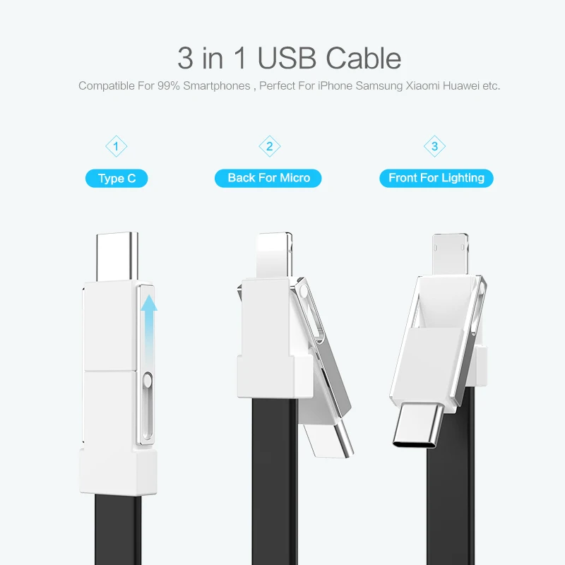 USB-кабель FLOVEME 3 в 1 Micro USB Type-C кабель с подсветкой для iPhone XR X Samsung HUAWEI 2A мини-брелок